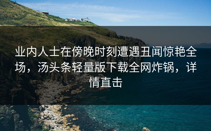 业内人士在傍晚时刻遭遇丑闻惊艳全场，汤头条轻量版下载全网炸锅，详情直击